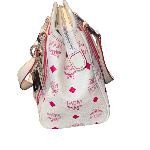 MCM White and Pink Logo Tote - Picture 3 of 10